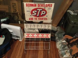 Vintage 1960s Embossed Stp Motor Oil Can Display Gas Service Station Rack Sign
