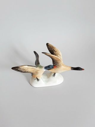 Vintage Hungarian Porcelain Bird Figurine,  Ducks,  Flying Mallards,  Hand Painted