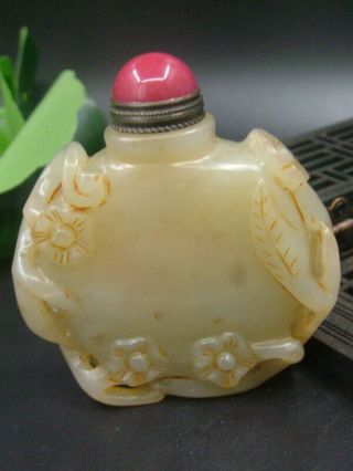 Antique Chinese Celadon Nephrite Hetian Jade Lianhua Snuff Bottle