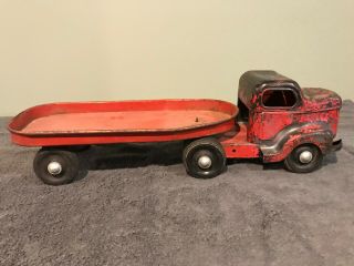 VINTAGE MINNITOY TRUCK AND TRAILER 50 ' s PRESSED STEEL 3
