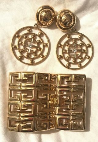 Vintage Givenchy Earrings & Bracelet Set Gold Toned