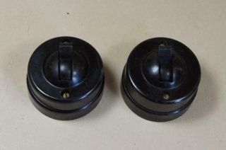 Vintage 2 X Empire Made 50mm Dia Brown Bakelite Light Switches X 2