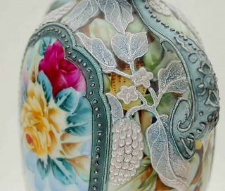 ANTIQUE 1890 ' S NIPPON VASE HAND PAINTED MORIAGE LEAF PINECONE FLORAL BLUE MAPLE 6