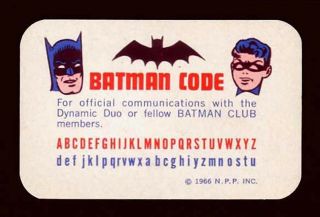 Dated 1966 Npp Batman Club Code Card National Periodical Pub