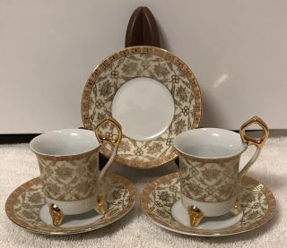 Vtg Imperial Japan Gold Floral Design W/3 Legs,  Tea / Espresso Cup/saucer,  Set 2