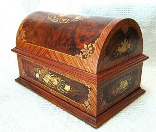 Walnut Inlaid Chest Music Box With Vintage Thorens Ad30 Movement