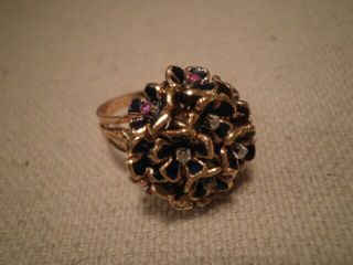 Gorgeous Vintage 18k Yellow Gold Diamond/ruby Flowers Ring 13.  42gr.