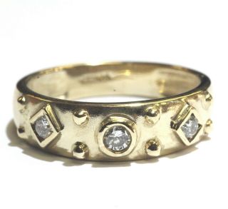 14k Yellow Gold.  17ct Si1 H Diamond Bezel Set Wedding Band Ring 3.  5g Vintage