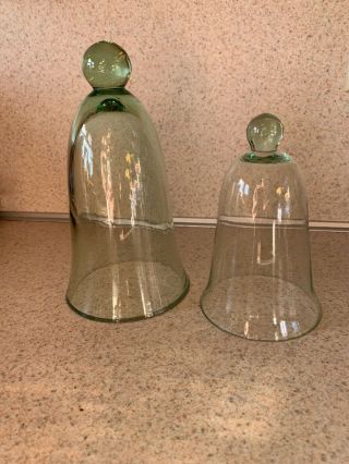 French Garden Green Glass Cloche Bell Jar Domed Glass Display Planters 7 " 5 "