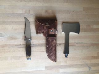 Vintage Case Xx Hunting Knife Hatchet Combo Stag