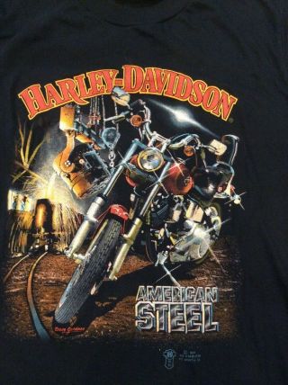 Vintage Harley Davidson 3d Emblem T Shirt American Steel Double Sided M 1988
