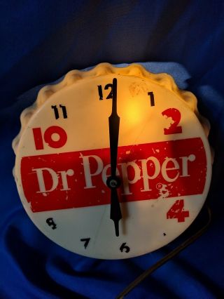 Dr Pepper 10 2 4 Bottle Cap Electric Light Clock Vtg Advertising Sign 11 " Vtg