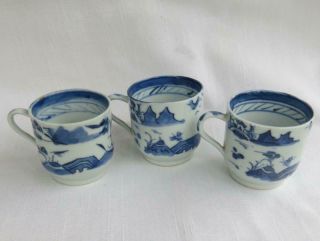 3 CHINESE EXPORT CANTON BLUE & WHITE PORCELAIN DEMITASSE CUPS 2