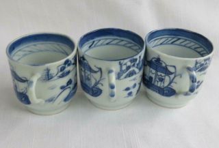 3 CHINESE EXPORT CANTON BLUE & WHITE PORCELAIN DEMITASSE CUPS 3