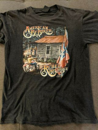 Vintage 1986 American By Birth Rebel By Choice T - Shirt Martinsville Va Biker