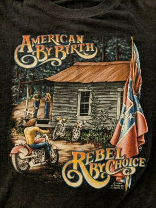 Vintage 1986 American By Birth Rebel By Choice T - Shirt Martinsville VA Biker 2