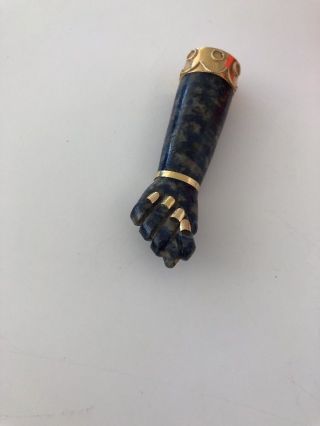 Huge 3 1/4 " 18k Gold Carved Lapis Mano Figa Fist Charm Pendant Gold Nails 43 Gr.