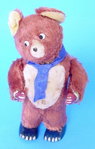 1960s Masudaya Modern Toys Japan 6.  5 " Wind Up Walking Brown Bear Toy