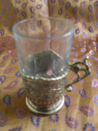 RARE ANTIQUE PERSIAN SILVER TEA CUP HOLDER & GLASS CUP.  MIDDLE EAST HANDMADE ART 2