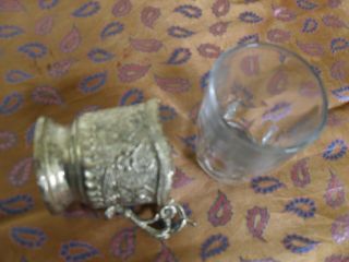 RARE ANTIQUE PERSIAN SILVER TEA CUP HOLDER & GLASS CUP.  MIDDLE EAST HANDMADE ART 3