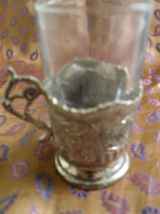 RARE ANTIQUE PERSIAN SILVER TEA CUP HOLDER & GLASS CUP.  MIDDLE EAST HANDMADE ART 4