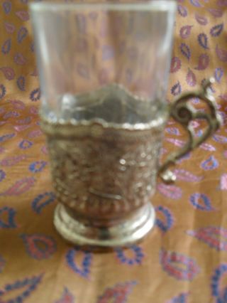 RARE ANTIQUE PERSIAN SILVER TEA CUP HOLDER & GLASS CUP.  MIDDLE EAST HANDMADE ART 5