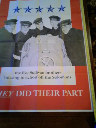 Ww 2 Poster They Did Their Part " Sullivan Brothers Us Navy Ww2 Propaganda Poster