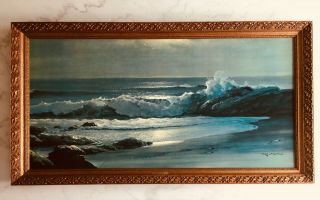 Robert W Wood Sunset Shore Seascape Huge 24 " X48 " Signed And Framed Vintage