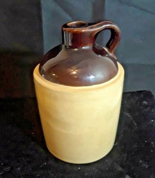 Vintage Small Brown & Beige Glazed Pottery Stoneware Jug ☆made In Usa☆