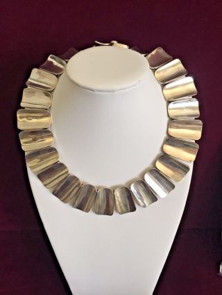 Fabulous Vintage 925 Sterling Silver Taxco Mexico Modernist Necklace Ts - 51