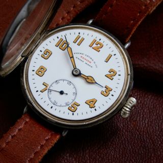 ZENITH Antique WW1 Trench Watch Transitional Arabic Numeral Enamel Dial Silver 11