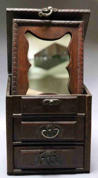 Collect Qianlong Antique Boxwood Hand Carve Delicate Noble Girl Mirror Jewel Box 2