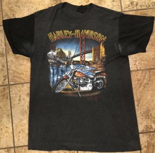 Vintage 1989 Harley Davidson (l) 3d Emblem Shirt Golden Gate Lilly Hd