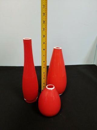 Set of 3 Art Deco Red Glass Vases Two ' s Company 2