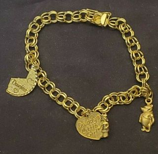 Vintage 14k Solid Gold Charm Link Bracelet 7 " Long,  10.  6 Grams Daughter Girl