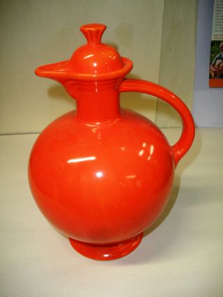 Vintage Fiesta Radioactive Red 10 " Water Carafe With Intact Cork Lid