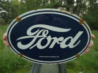 11 " X 16.  5 " Vintage 1958 Ford Motor Company Dealership Porcelain Sign
