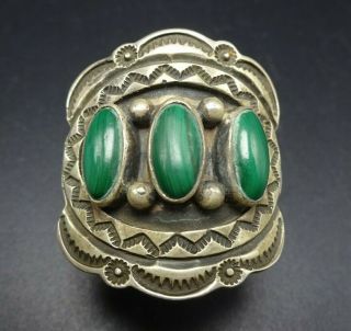 Vintage Navajo Hand Stamped Sterling Silver Concho Green Malachite Ring Size 8.  5