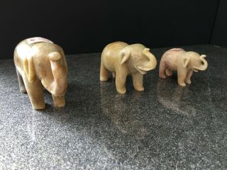 Set Of 3 Chinese Carved Stone Elephants