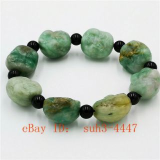 Natural Green Jade Buddha Head Amulet Bracelet Chinese 3d Carved Bangle