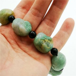 Natural Green Jade Buddha head Amulet Bracelet Chinese 3D Carved Bangle 3