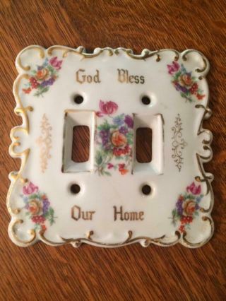 Victorian God Bless Our Home Porcelain Double Light Switch Plate
