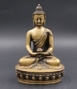 Old Tibetan Buddhism Brass Gilt Medicine Buddha Sakyamuni Shakyamuni Statue 0223