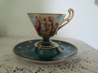 Antique Demitasse Mythological Victoria Austria Cup & Saucer Set Teacup Maidens