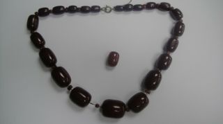 Vintage Antique Cherry Amber Bakelite Barrel Bead Necklace 76 Grams