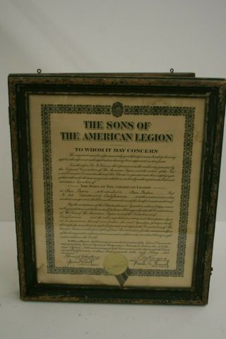 Vintage Sons Of The American Legion Certificate 5/4/1934 San Pedro Ca.  65