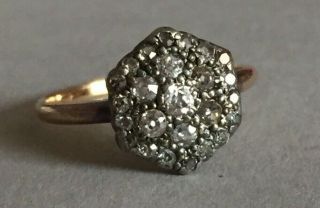 Antique Art Deco 18ct Gold Diamond Cluster Ring.  Size O.