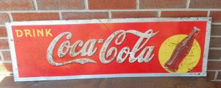 Vintage Coca Cola Tin 1940 Sign 35 X 11 " Coke Soda