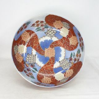 F606: Japanese Bowl Of Old Imari Colored Porcelain W/tortoise And Crane Painitng