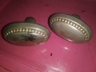 2 Oval Beaded Door Knobs Salvaged Vintage Antique Hardware Metal Steel